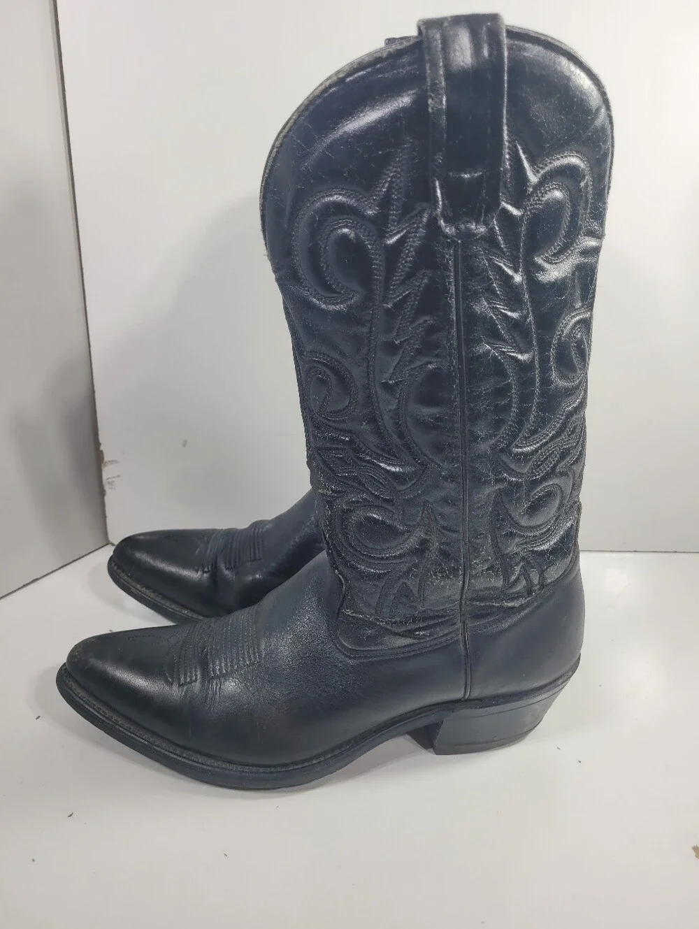 Laredo Mens Black Leather Cowboy Boots Mismatched Size Left 8.5 D / Right 8 D